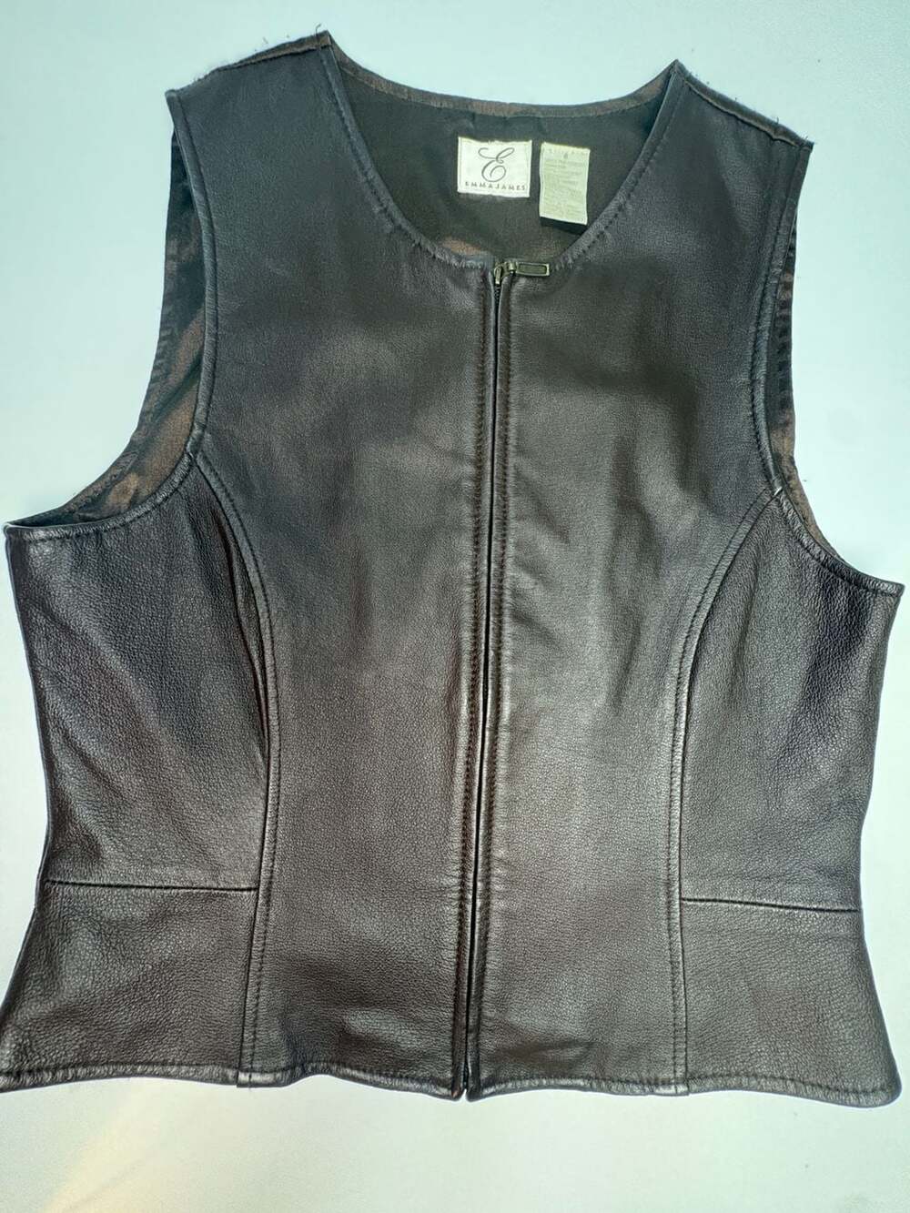 Emma James Womens 8 Brown Genuine Leather Zip Vest Fitted Y2K Moto Western